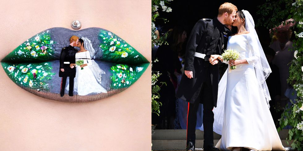 Визажист нарисовала портрет принца Гарри и Меган Маркл на губах